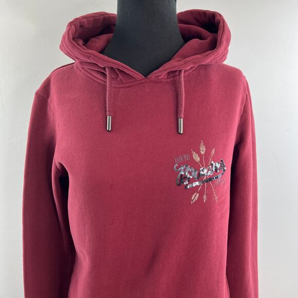 Superdry Burgundy Hoodie Dress Long Sleeve Straight Hem Casual Pullover Size 6 - Picture 3 of 10